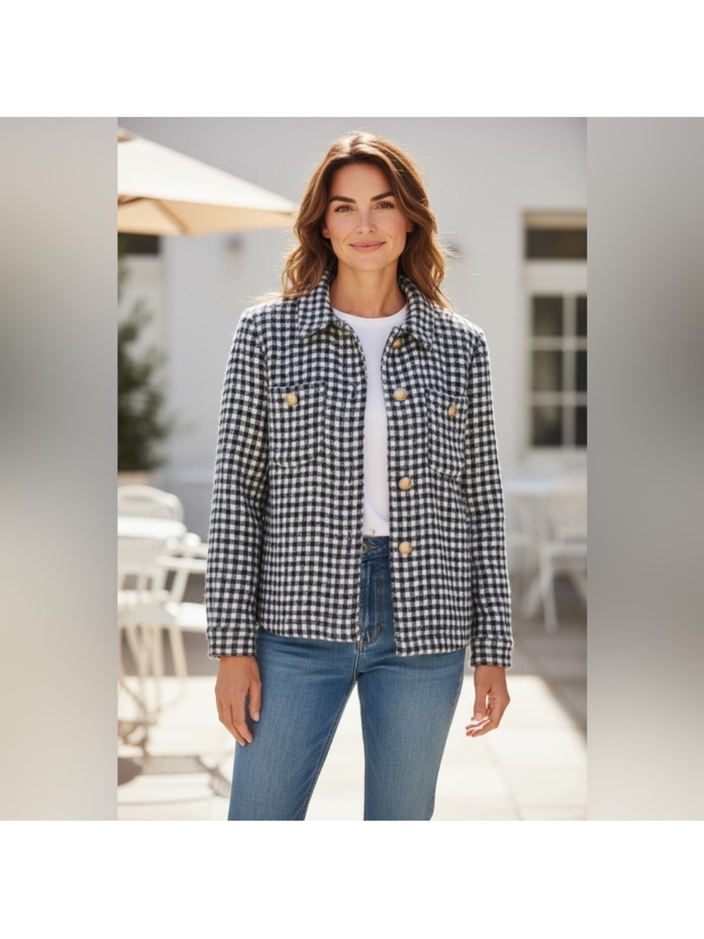 Max Studio Black & White Gingham Button-Front Jacket